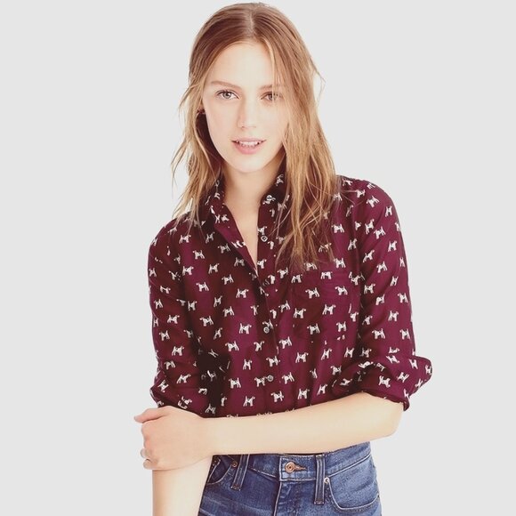 J. Crew Silk Blend Popover Shirt in Terrier Print (size 2) - Picture 1 of 15